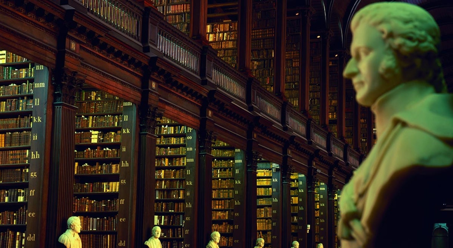 bust statue in trinity college library