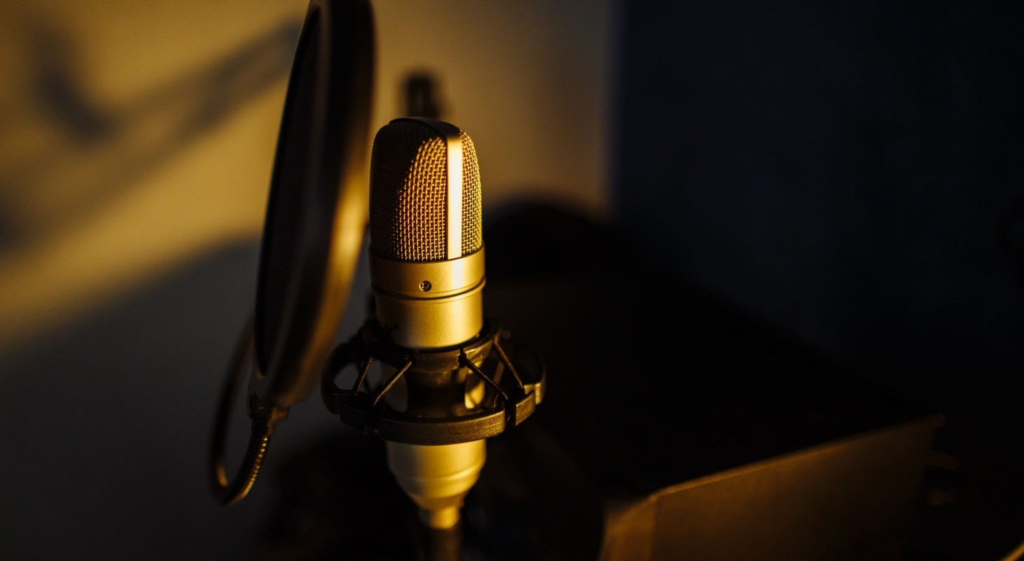 interior of home recording studio with microphone