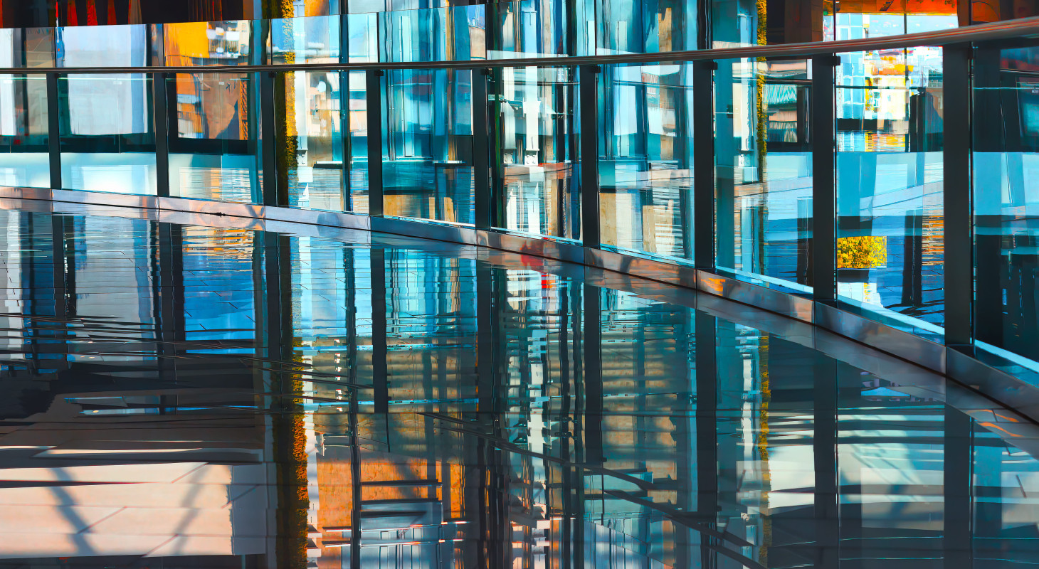 modern corridor with reflection in glass