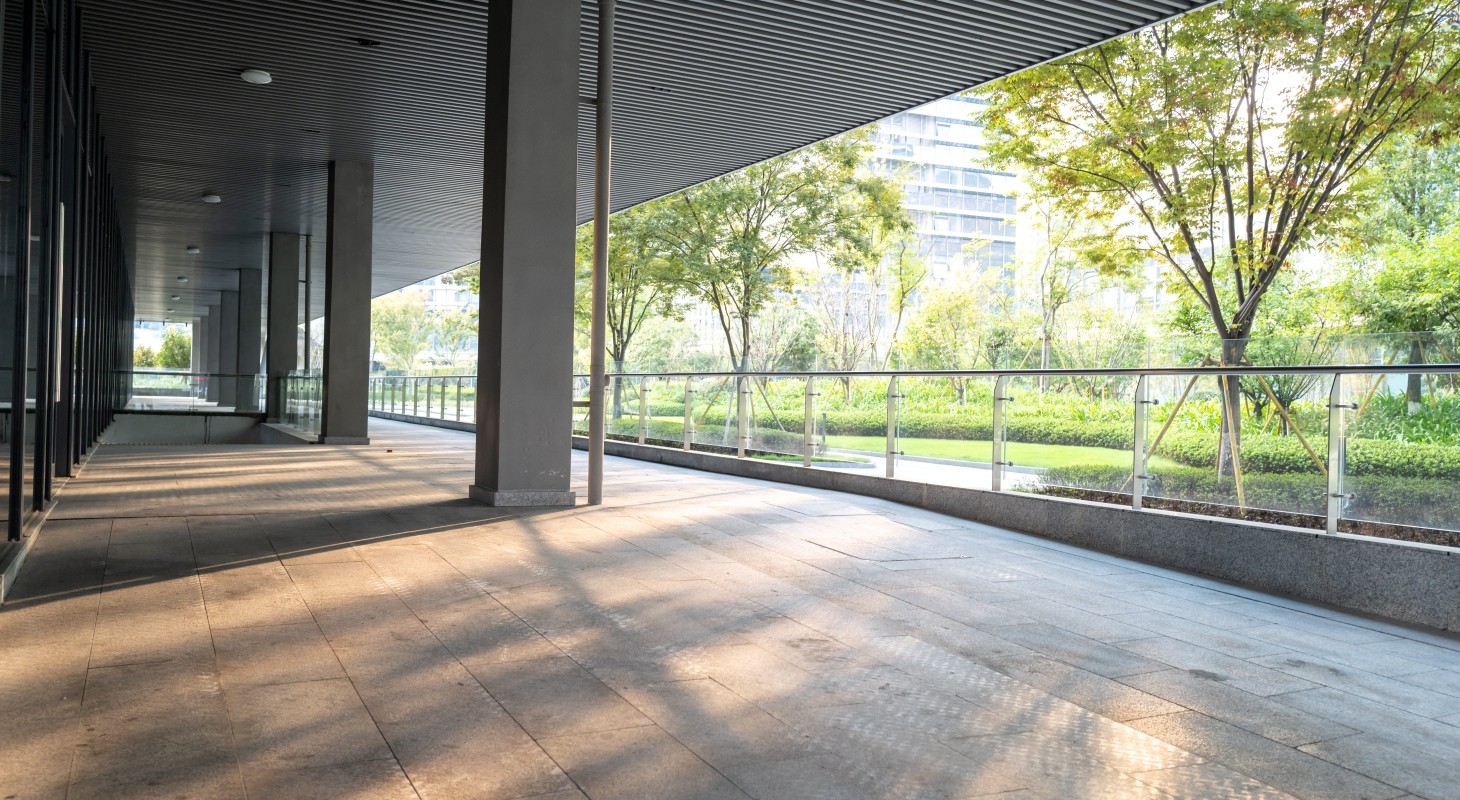 the sun shines on the office corridor