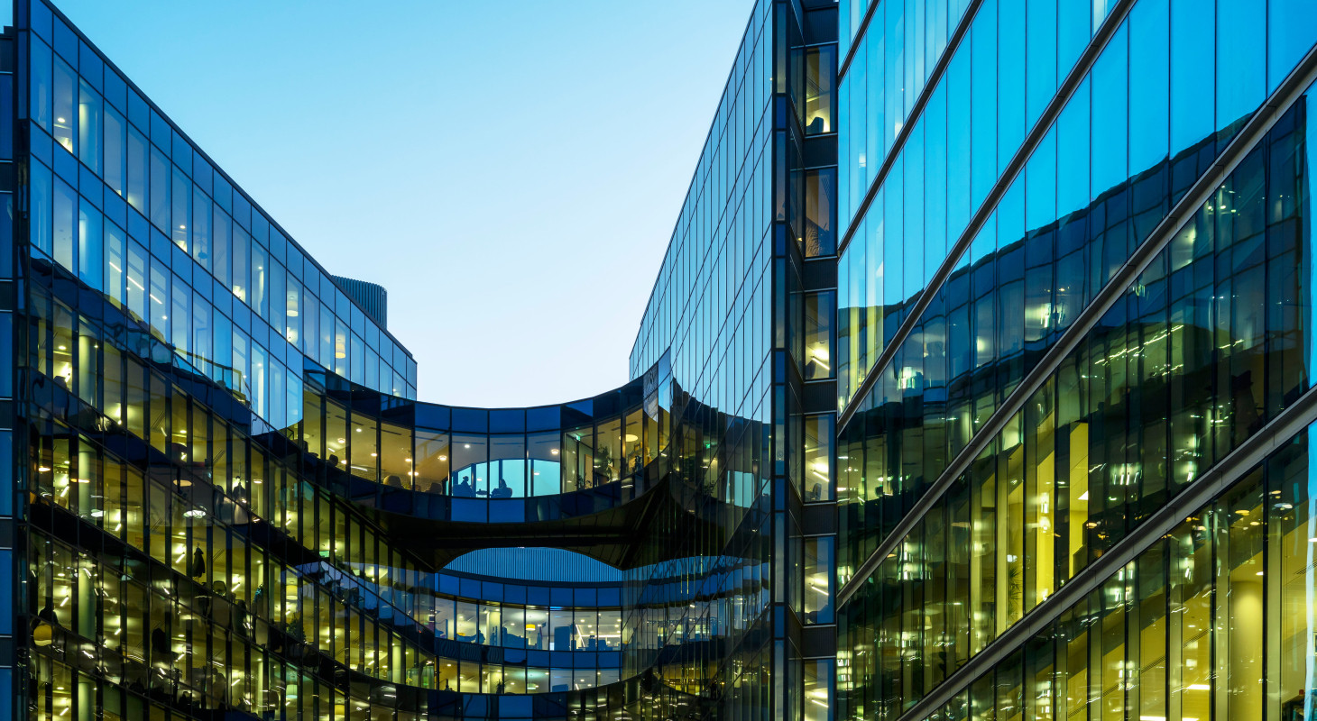 abstract of office windows at dusk