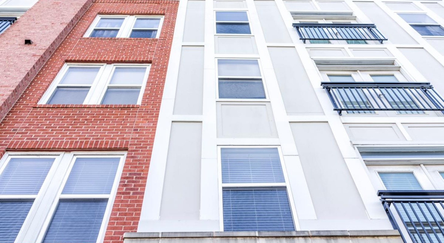close-up exterior view of apartment windows