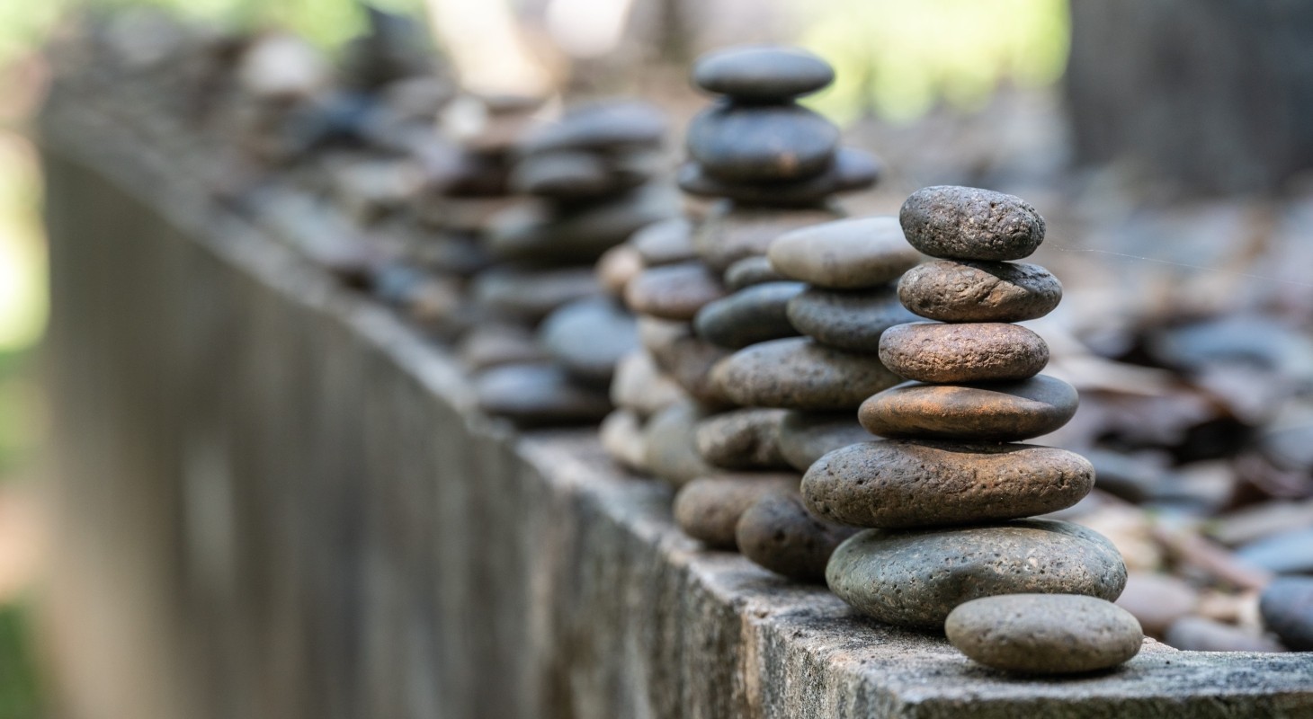 stacked stones decorations in Japanese garden