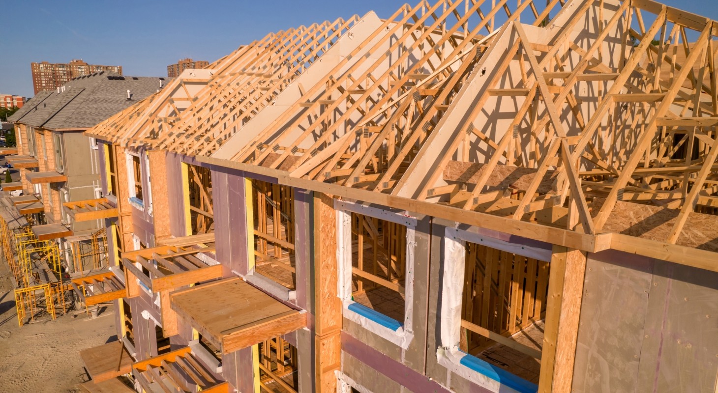 house construction with wood roof