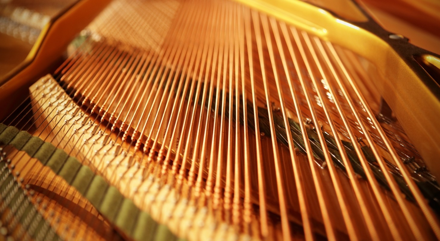grand piano strings close up