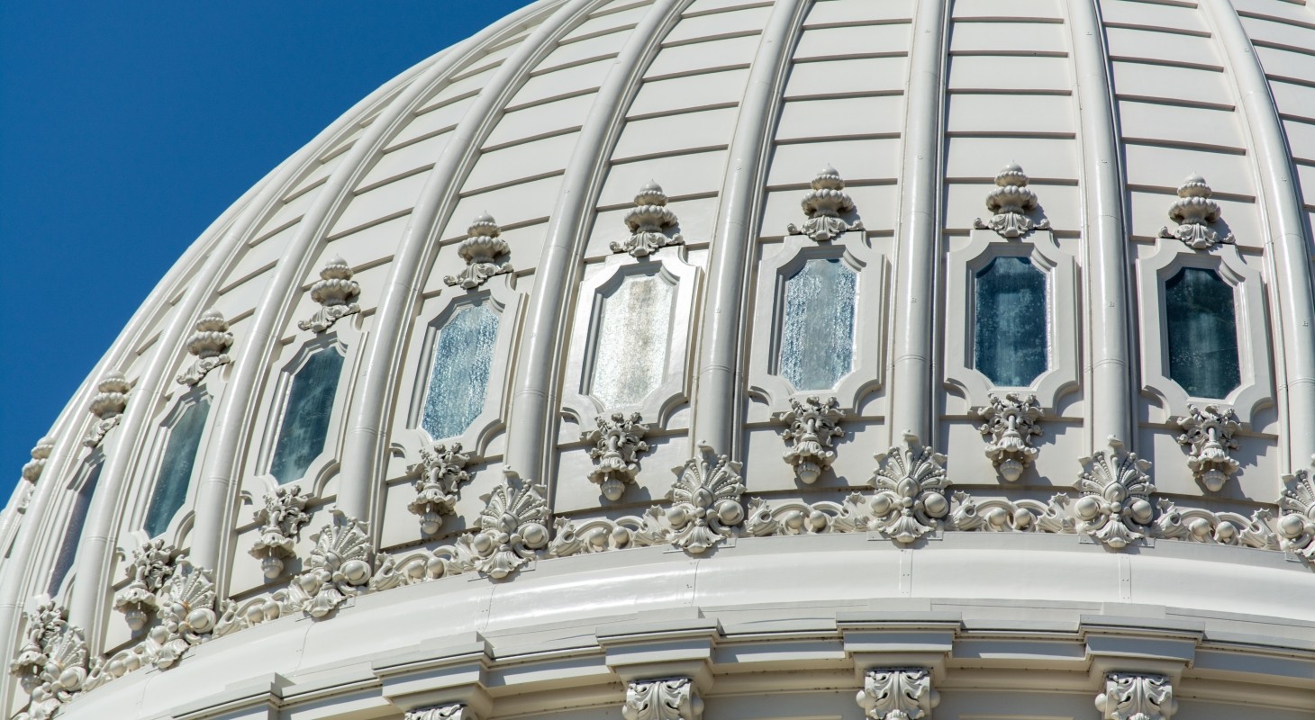 close up of capital dome windows in sunlight