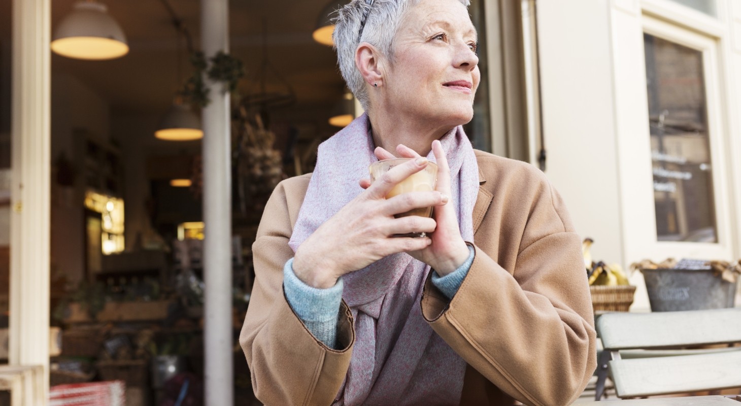 female director working outside cafe