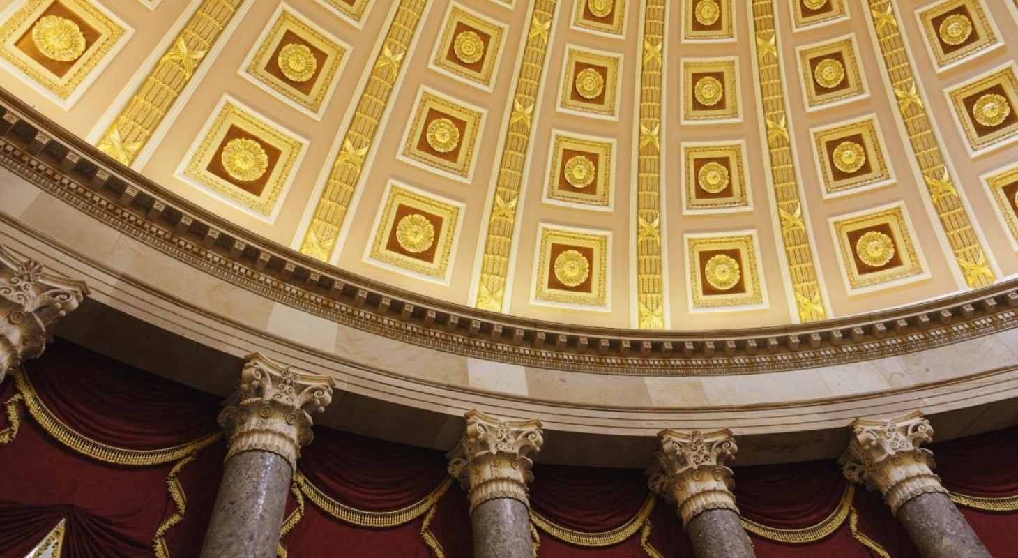 close up detail of us capital dome red and gold tiles