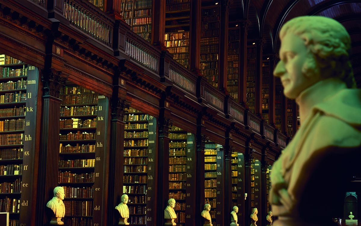 bust statue in trinity college library