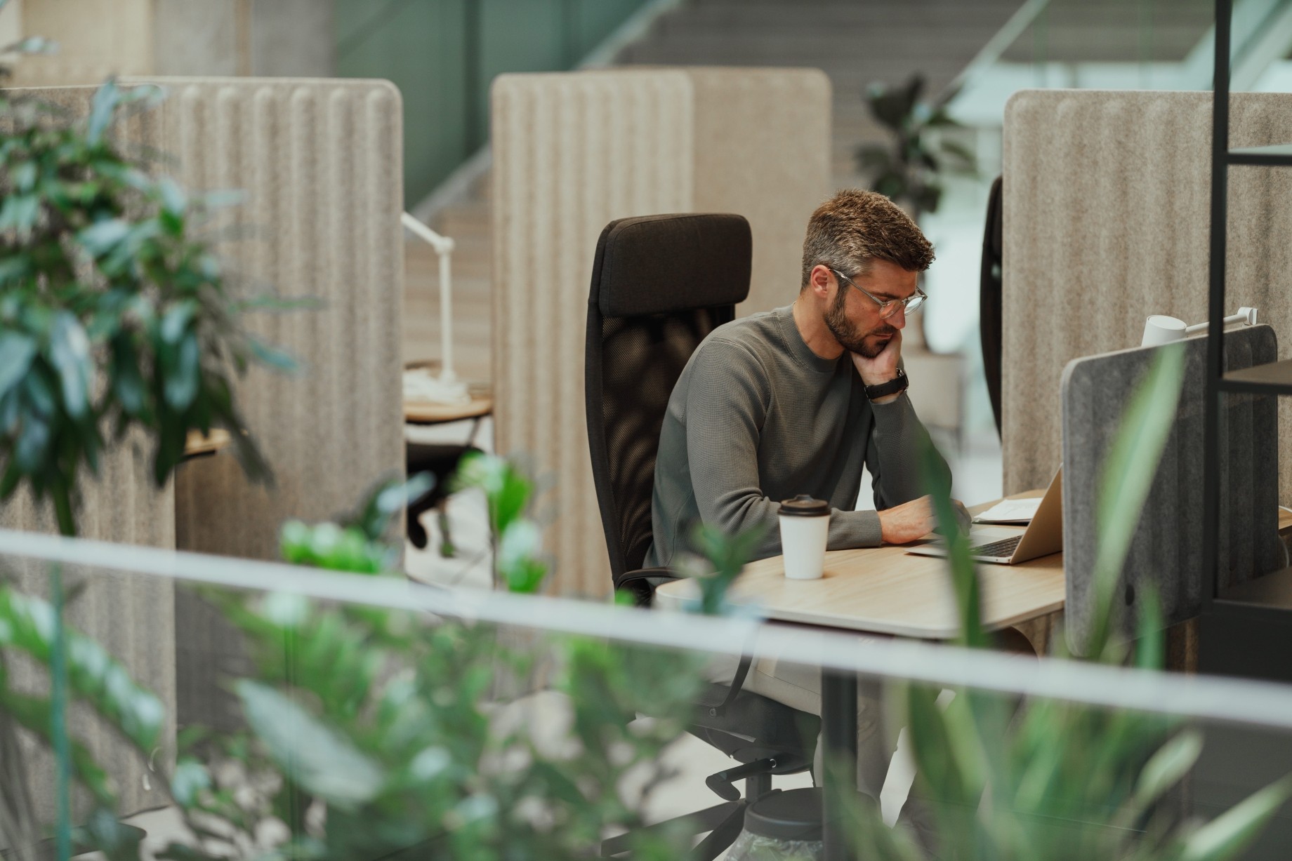 modern businessman working in contemporary office space
