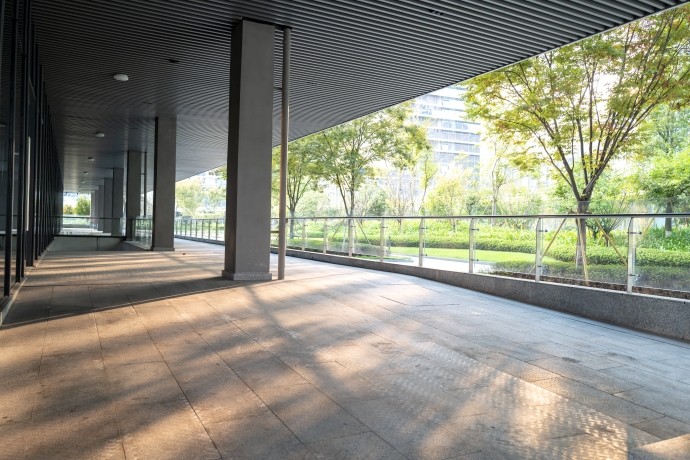 the sun shines on the office corridor