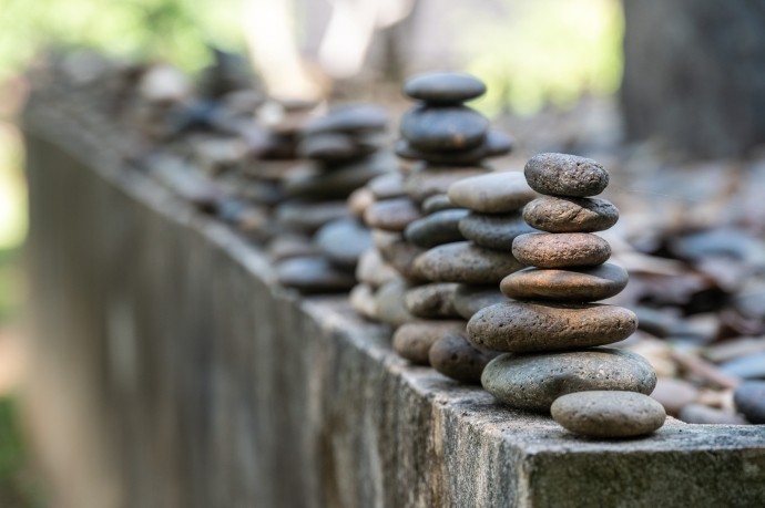 stacked stones decorations in Japanese garden