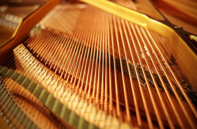 grand piano strings close up