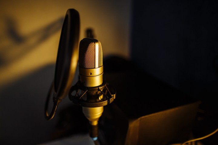interior of home recording studio with microphone