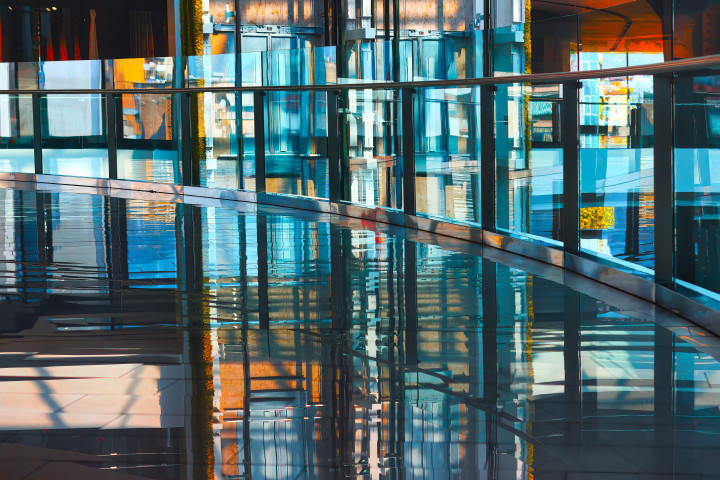 modern corridor with reflection in glass
