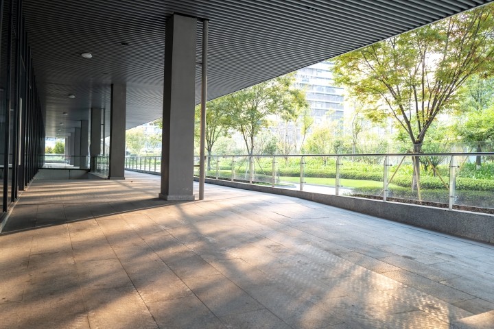 the sun shines on the office corridor