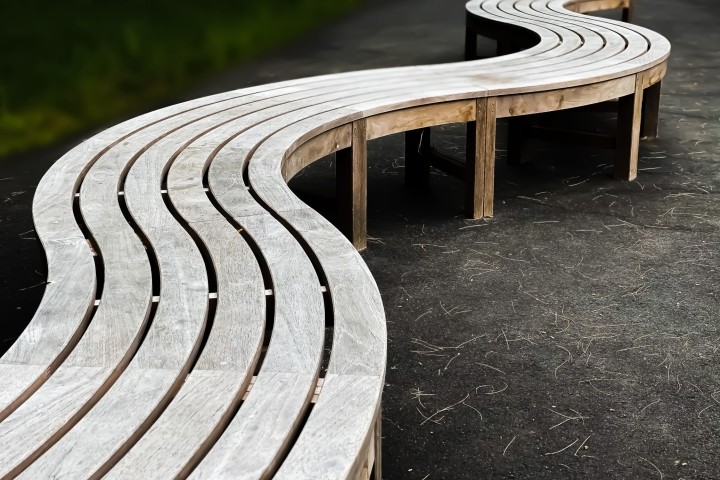 geometric curvy wooden garden bench