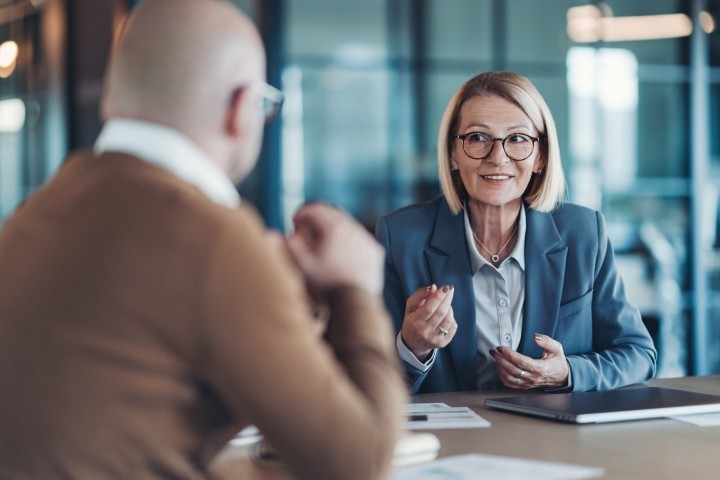 businesswoman talking during a meeting