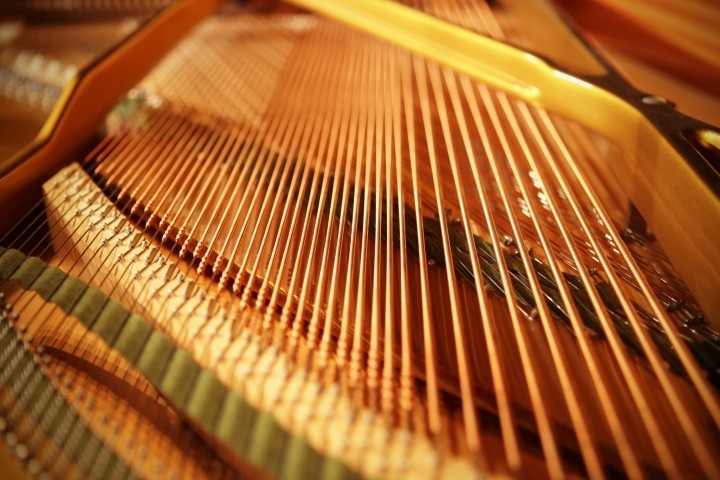 grand piano strings close up