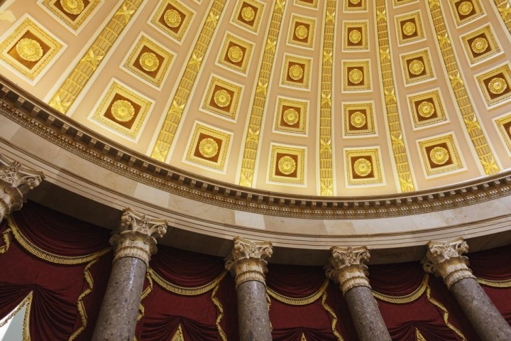 close up detail of us capital dome red and gold tiles