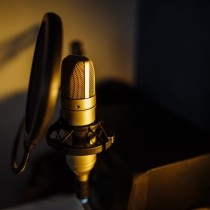 interior of home recording studio with microphone