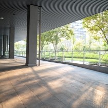 the sun shines on the office corridor