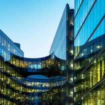 abstract of office windows at dusk