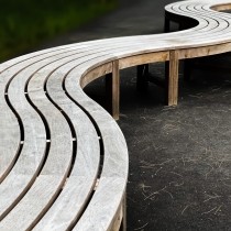 geometric curvy wooden garden bench