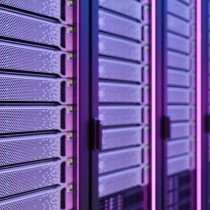 close-up of server room with purple lights