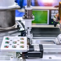 circuit board being assembled by robotic arm