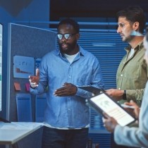 data analytics team meeting at night