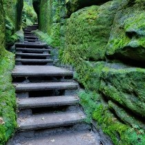 hiking trail between sandstone and rocks