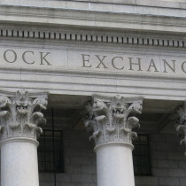 black and white image of nyse building columns