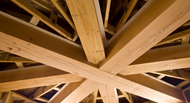 wooden beams under construction